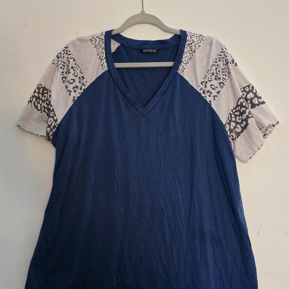 BloomChic Blue and Gray Raglan Tee Relaxed Fit